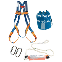 Kit complet harnais + longe avec absorbeur + 2 mousquetons + sac