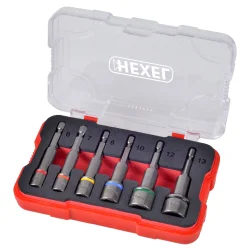 Coffret de 6 douilles 1/4" monoblocs magnétiques Hexel