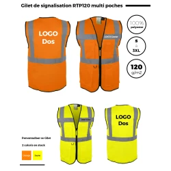 Gilet de signalisation RTP120 multi poches avec fermeture à glissière