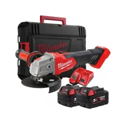 Meuleuse 18V Milwaukee 125mm avec interrupteur coulissant avec batteries et chargeur