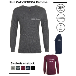 Pull Col V RTP334 Femme