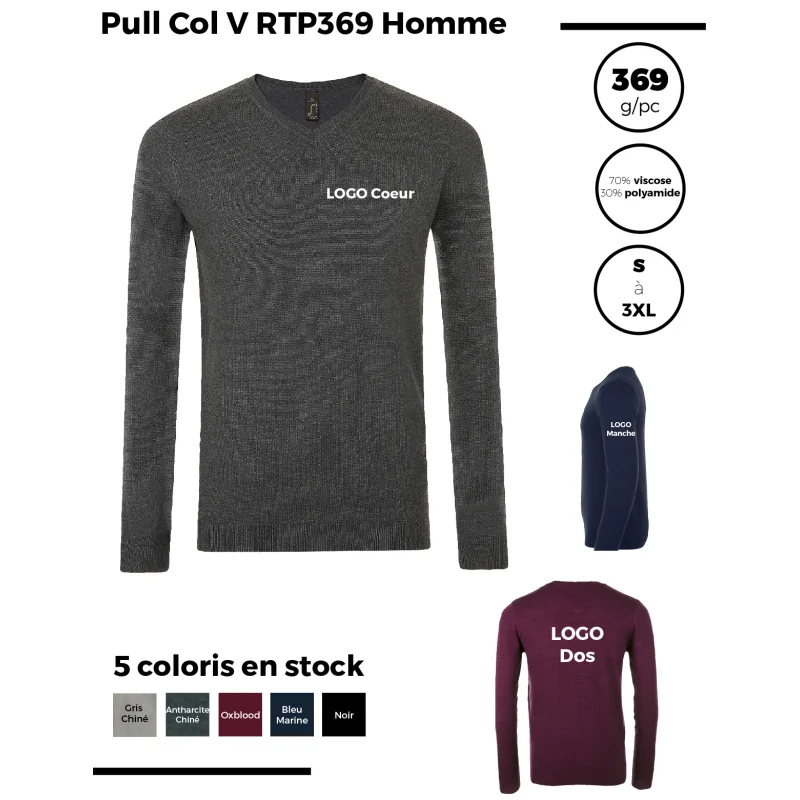 Pull Col V RTP369 Homme
