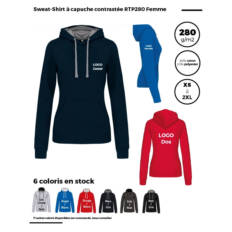 Sweat-Shirt à capuche contrastée RTP280 Femme