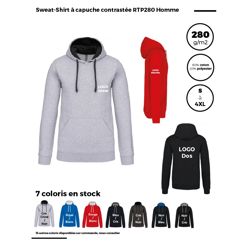 Sweat-Shirt à capuche contrastée RTP280 Homme