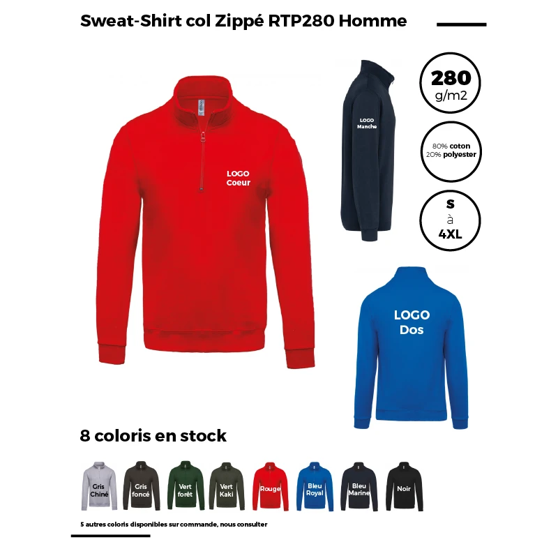 Sweat-Shirt col Zippé RTP280 Homme