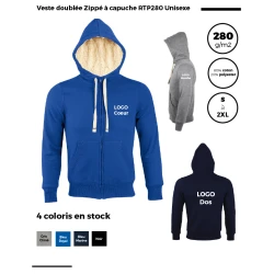 Veste doublée Zippée à capuche RTP280 Unisexe