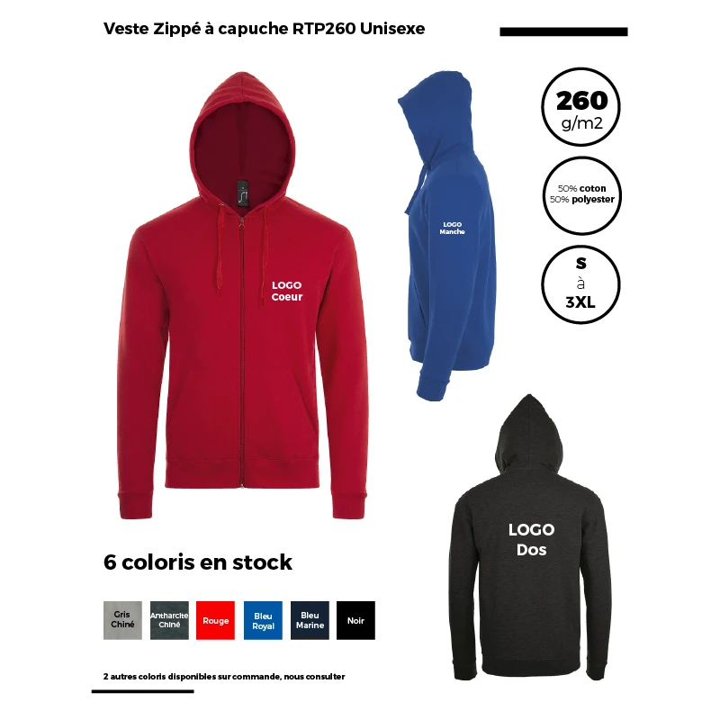 Veste Zippée à capuche RTP260 Unisexe