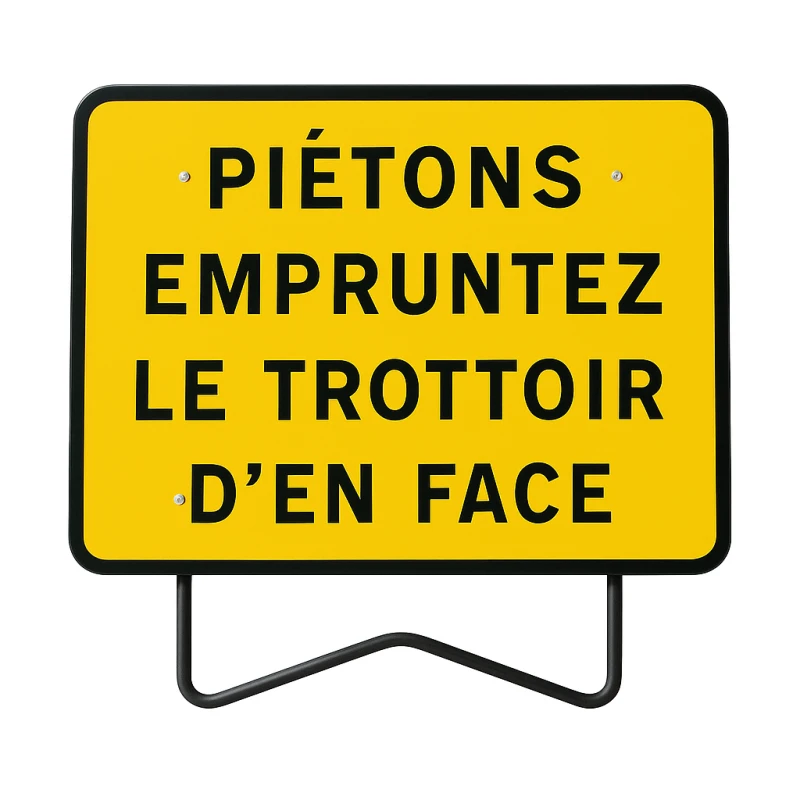 Panneau KC1 "Piétons empruntez le trottoir d'en face", classe CT1