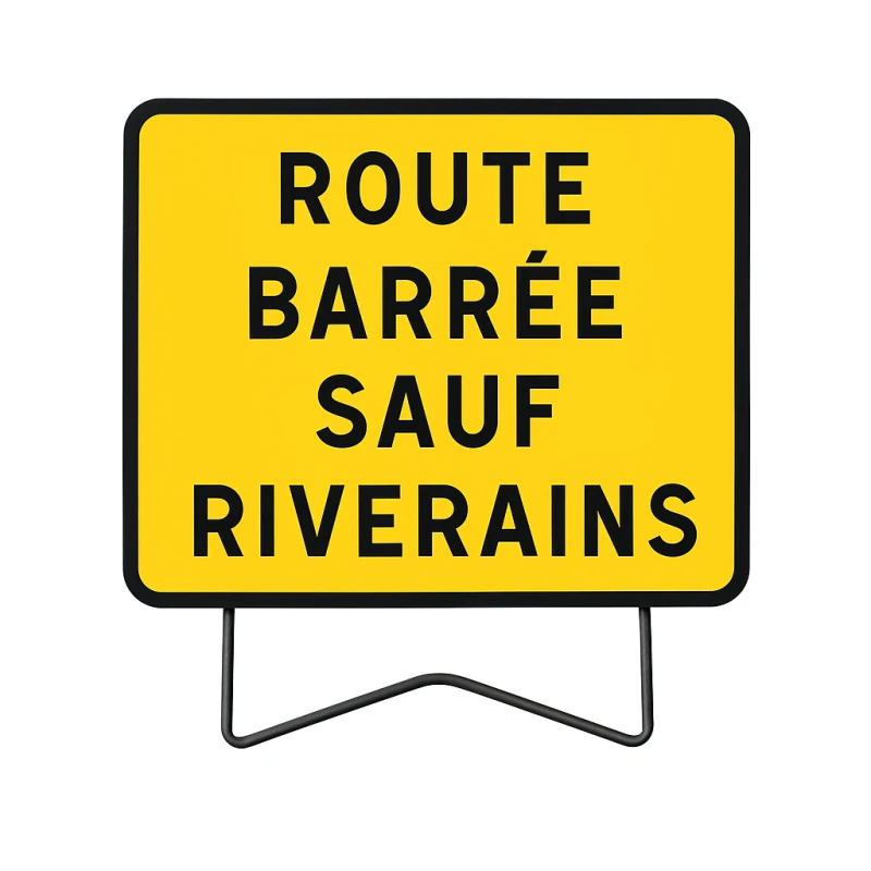 Panneau KC1 "Route barrée sauf riverains", classe CT1