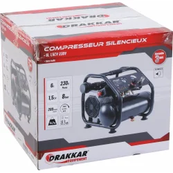 Compresseur silencieux 6L 8 bar 1,5CV 230V sans huile