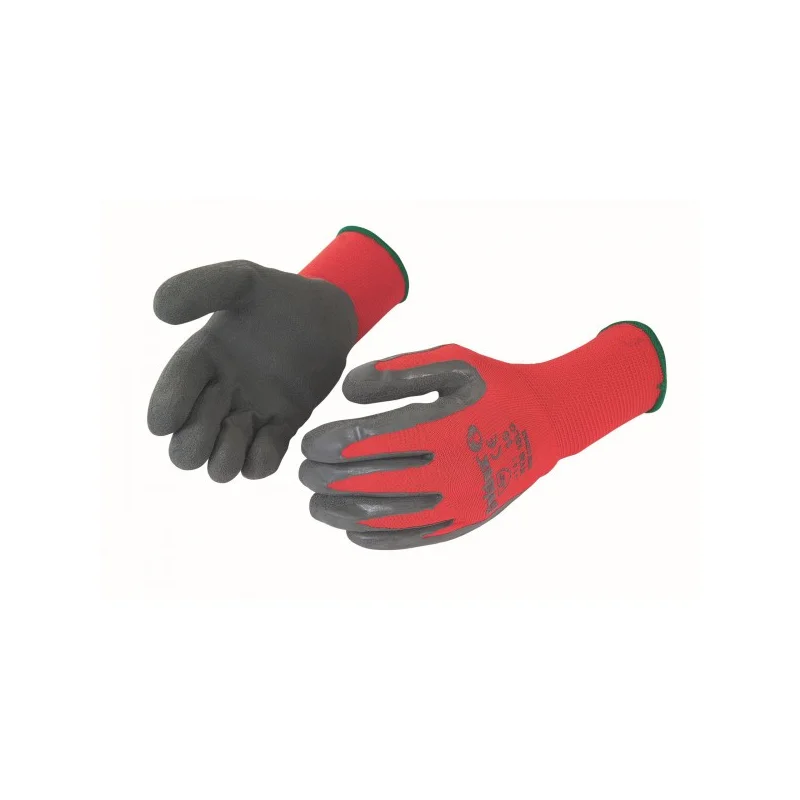 Gants latex gris support nylon rouge